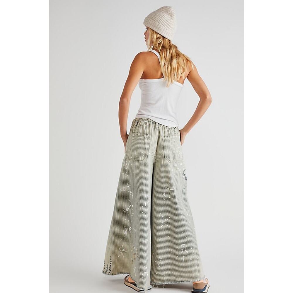 Rare Free People We The Free Clover Printed Pants Railroad Stripe Medium - Picture 3 of 6